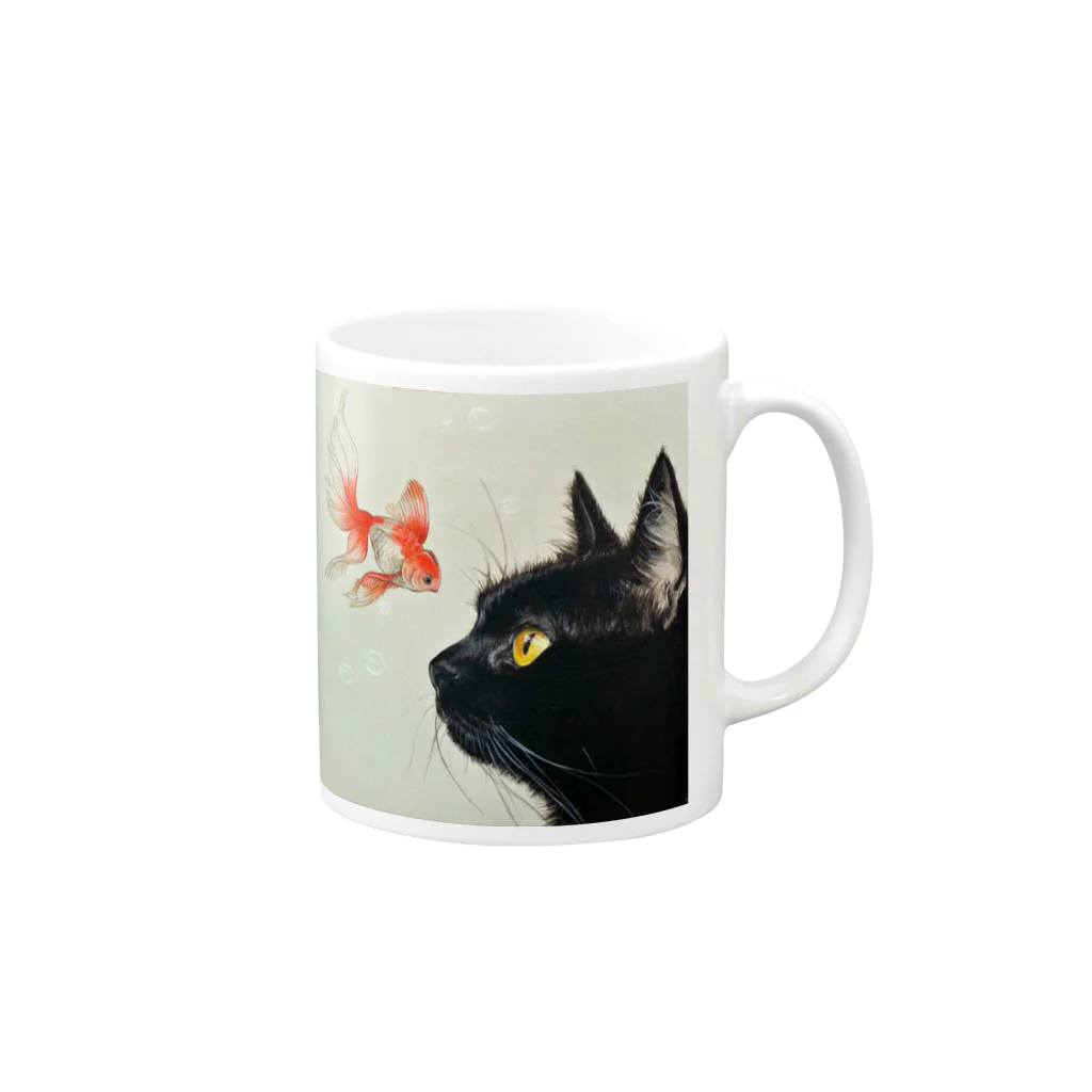 おちょぴの金魚と黒猫 Mug :right side of the handle