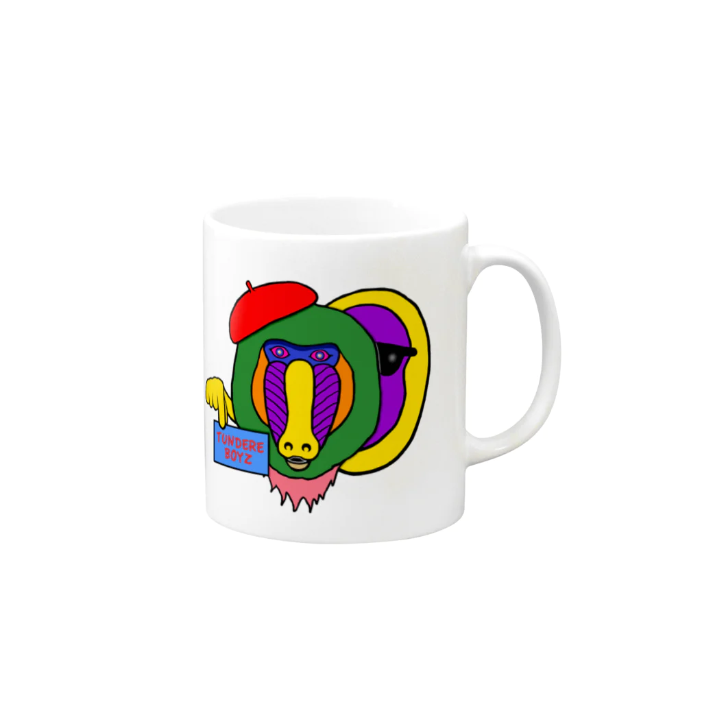 ツンデレボーイズのカラフルなマントヒヒで Mug :right side of the handle