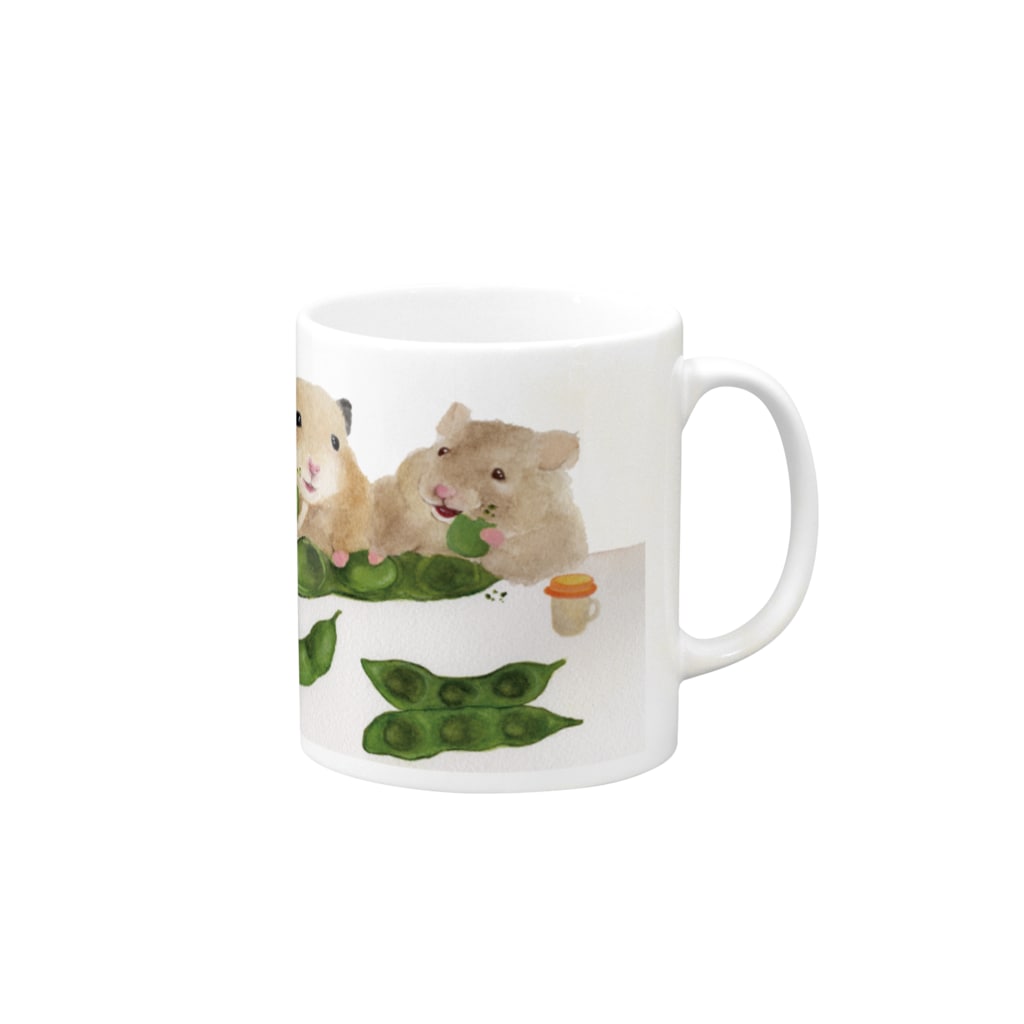 KAMAP ＆ Ricaの【KAMAP】枝豆とハムスター兄弟 Mug :right side of the handle