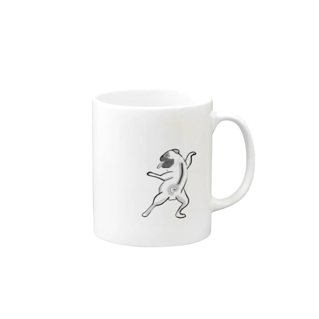 さと商店の鳥獣戯画風パグ 文字なしアターーーッ!! Mug :right side of the handle