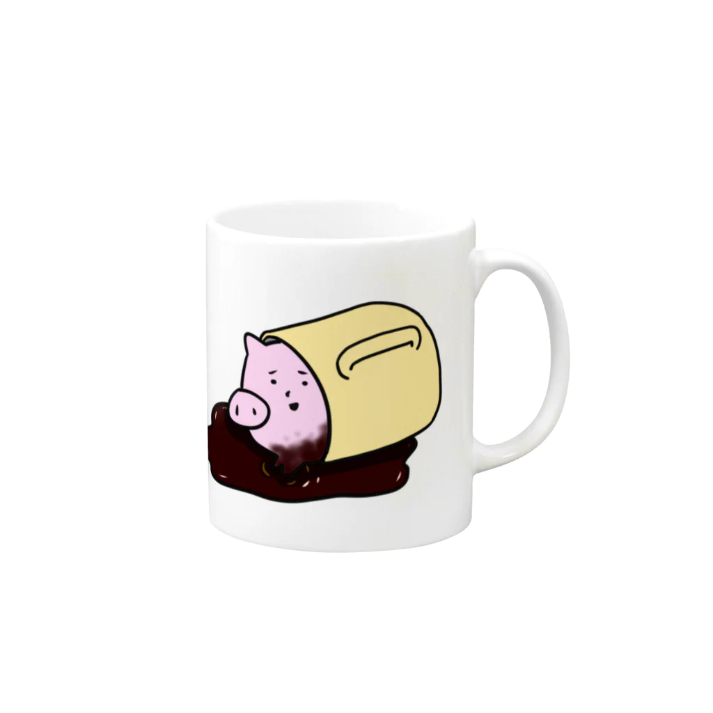 しょっぷ　休日は予定なしのいかの親子とぶた　コーヒーマグ Mug :right side of the handle