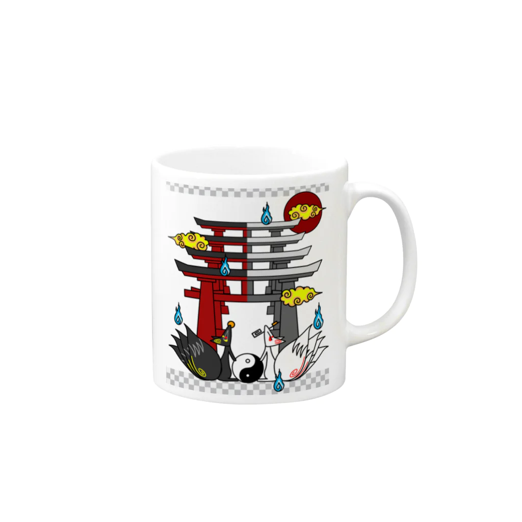 にゃーにゃー組@LINEスタンプ＊絵文字販売中！の四尾＊妖の夜 Mug :right side of the handle