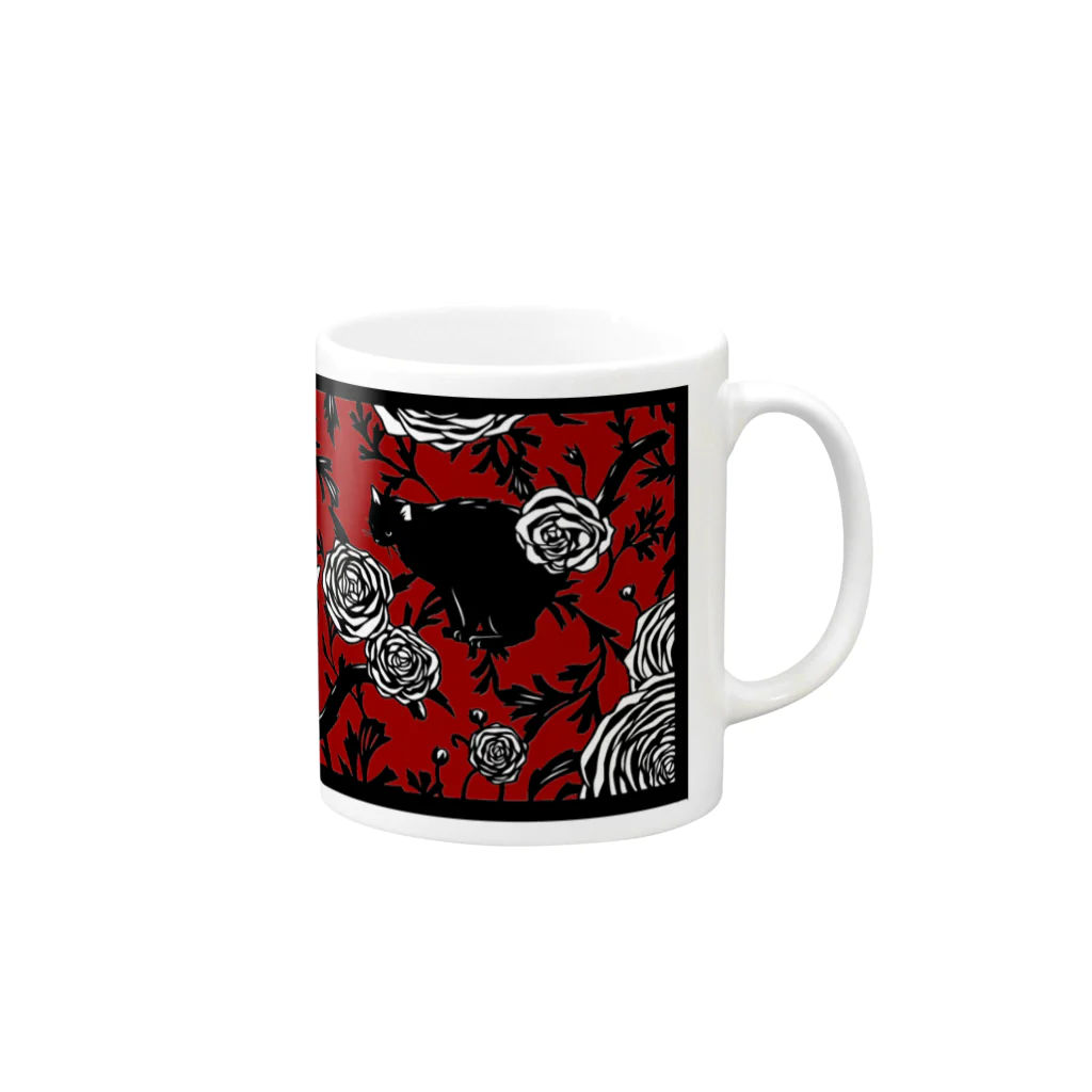 切り絵草太のネコと花02 Mug :right side of the handle