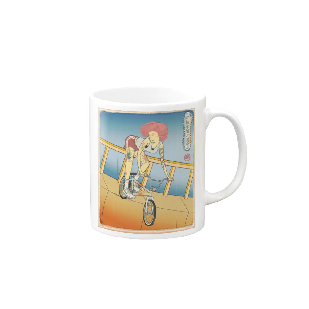 nidan-illustrationの"双輪車娘之圖會" 2-#1 Mug :right side of the handle