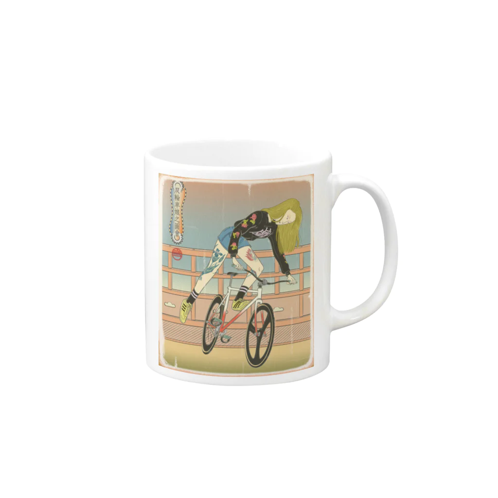 nidan-illustrationの"双輪車娘之圖會" 3-#1 Mug :right side of the handle