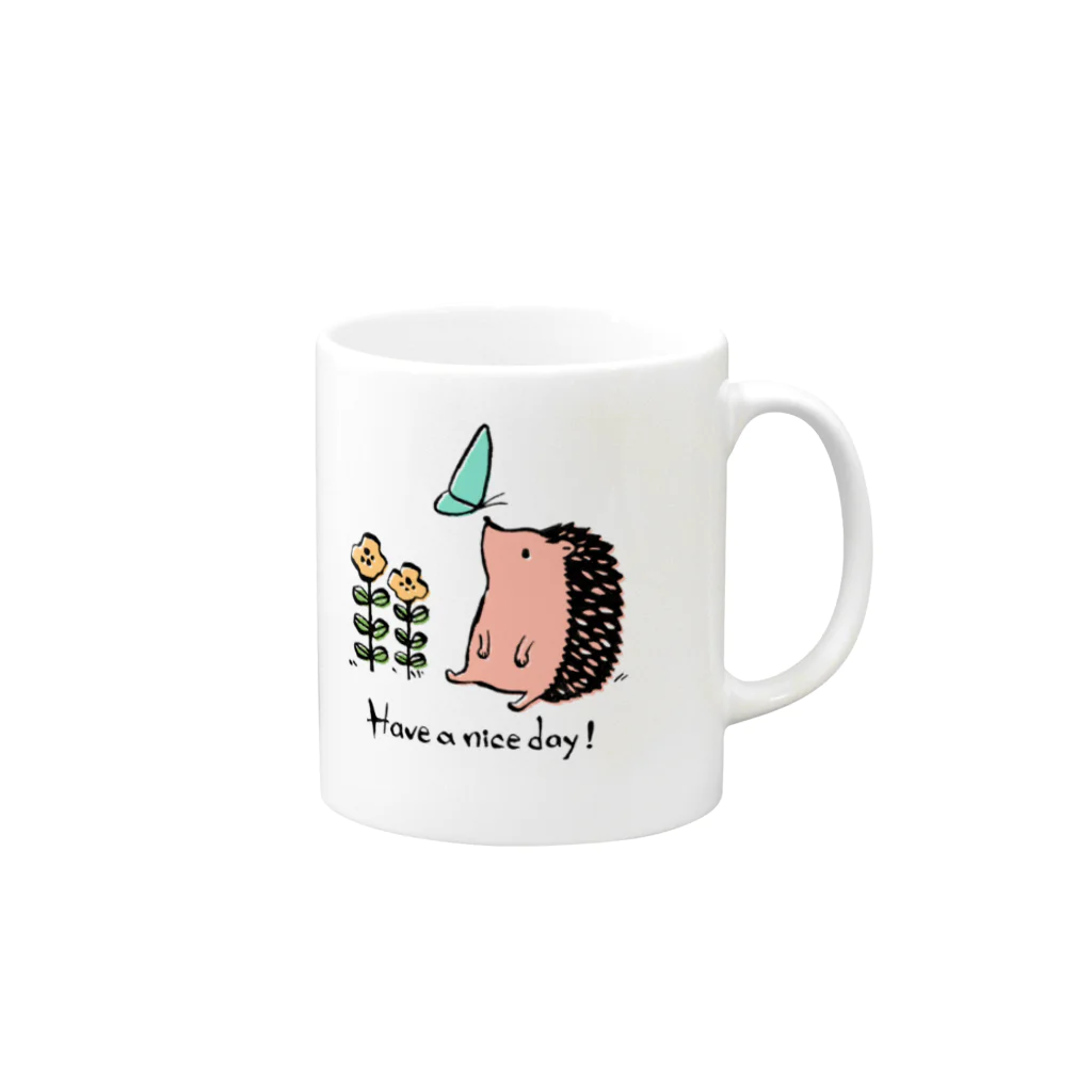 fukunofukuのハリネズミの「良い1日を！」 Mug :right side of the handle