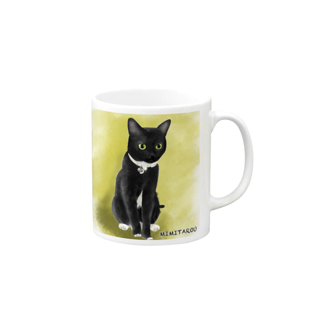 ひげ猫マリオの黒猫 ミミ太郎君 Mug :right side of the handle