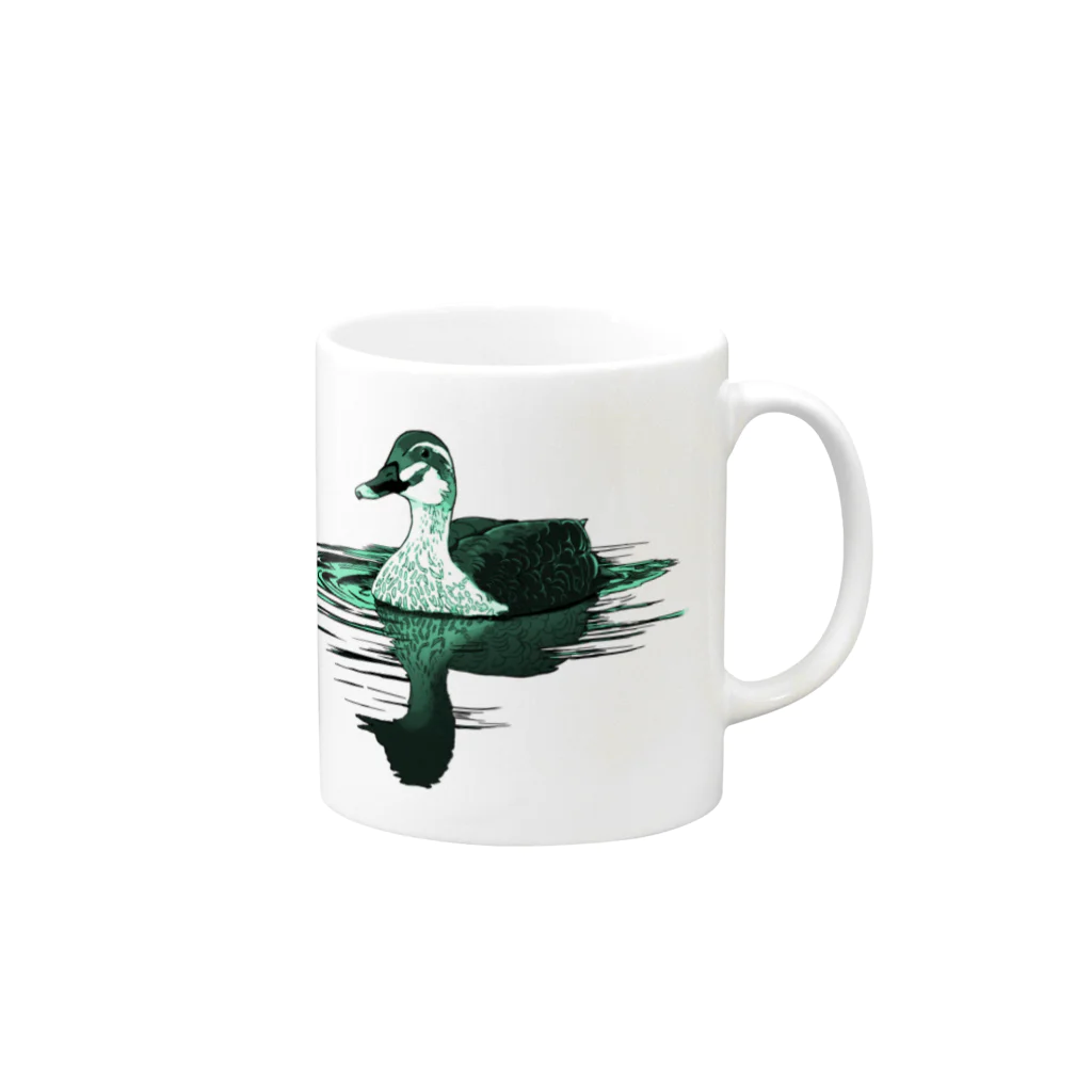 アキヅキのカルガモ（グリーン） Mug :right side of the handle