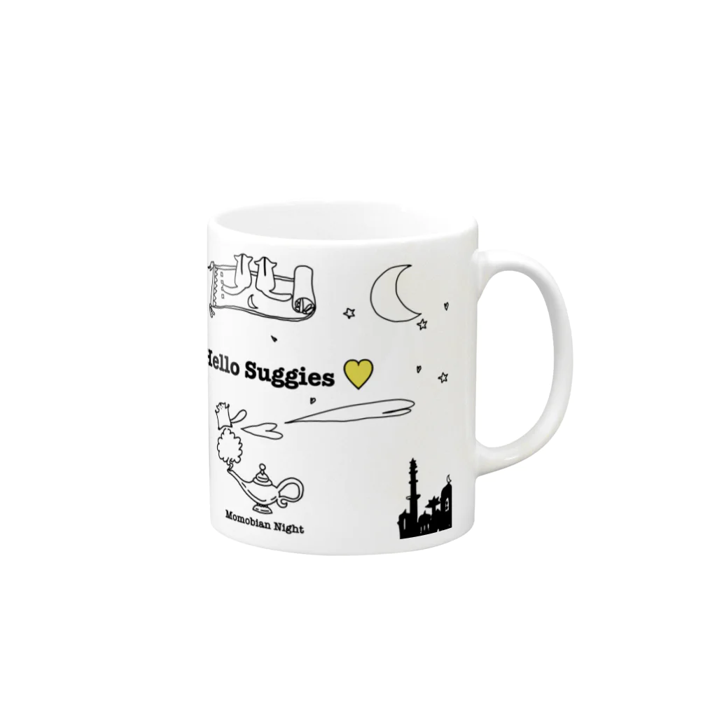 フクモモ屋さんのフクモモマグカップ-モモビアンナイト- Mug :right side of the handle