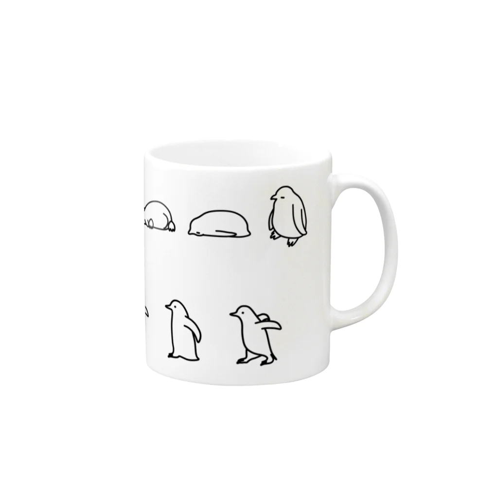 イルカのTシャツ屋さん🐬のペンギンナイン横並び Mug :right side of the handle