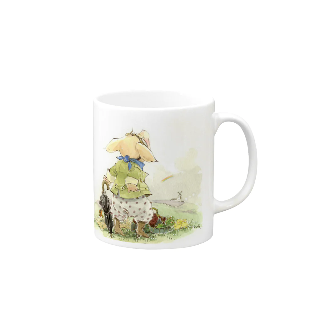 annecybirdhouseの可愛いブタさんの飛行士 Mug :right side of the handle