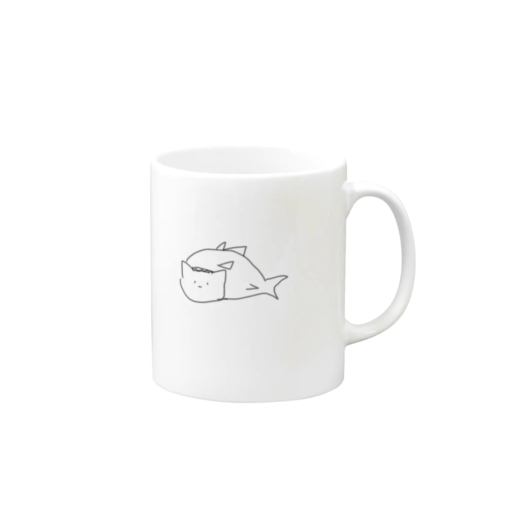 慢性的肩こりのさめにくわれたねこ Mug :right side of the handle