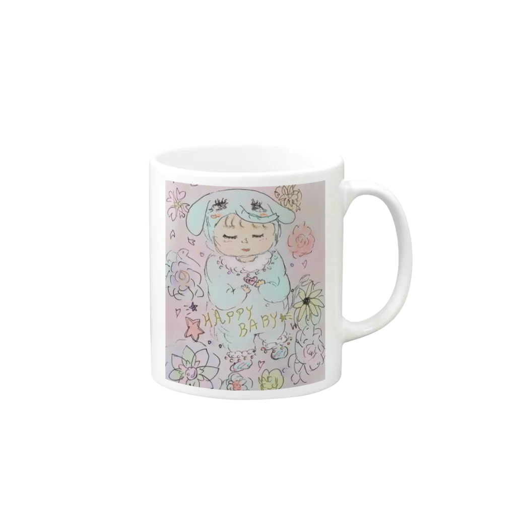 myuᗦ↞◃のHappy Mug :right side of the handle