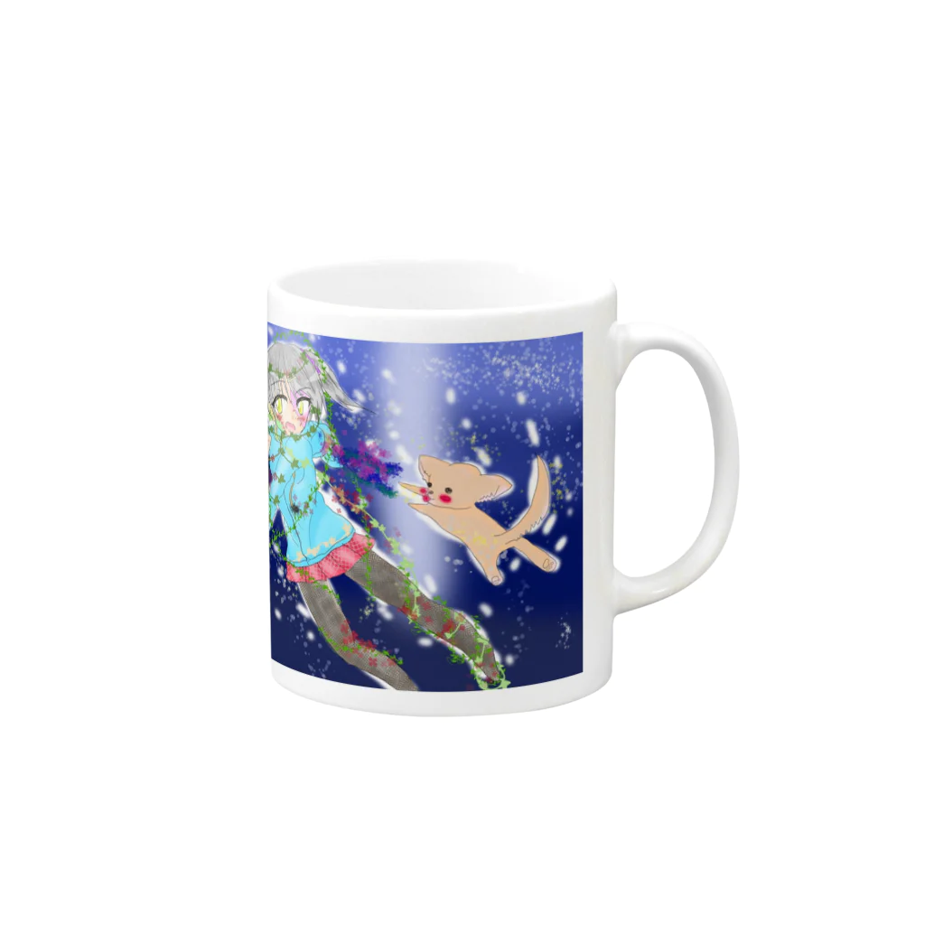 くぅちゃんの犬と星と女の子 Mug :right side of the handle