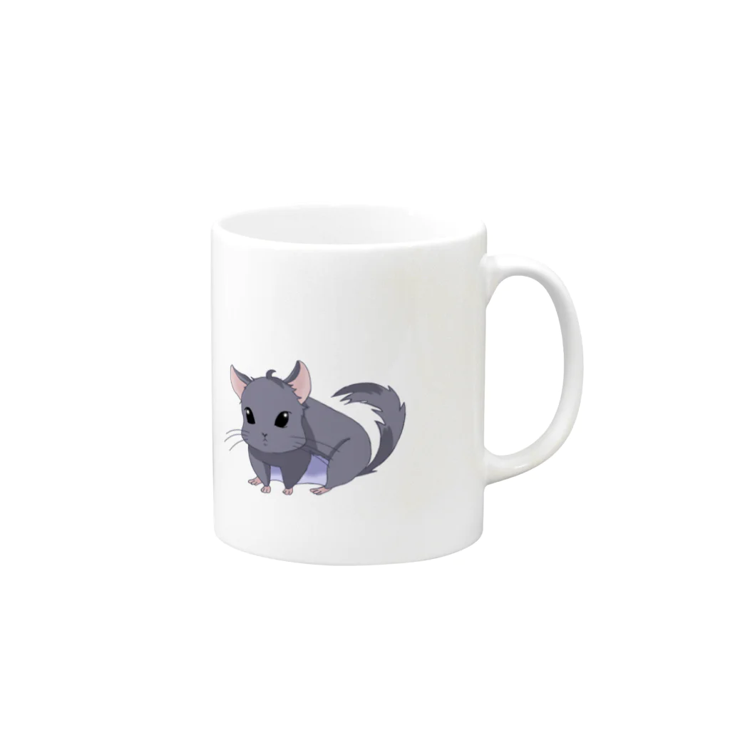 よもぎ屋 うさぎ チンチラグッズのチンチラ　わさび君 Mug :right side of the handle