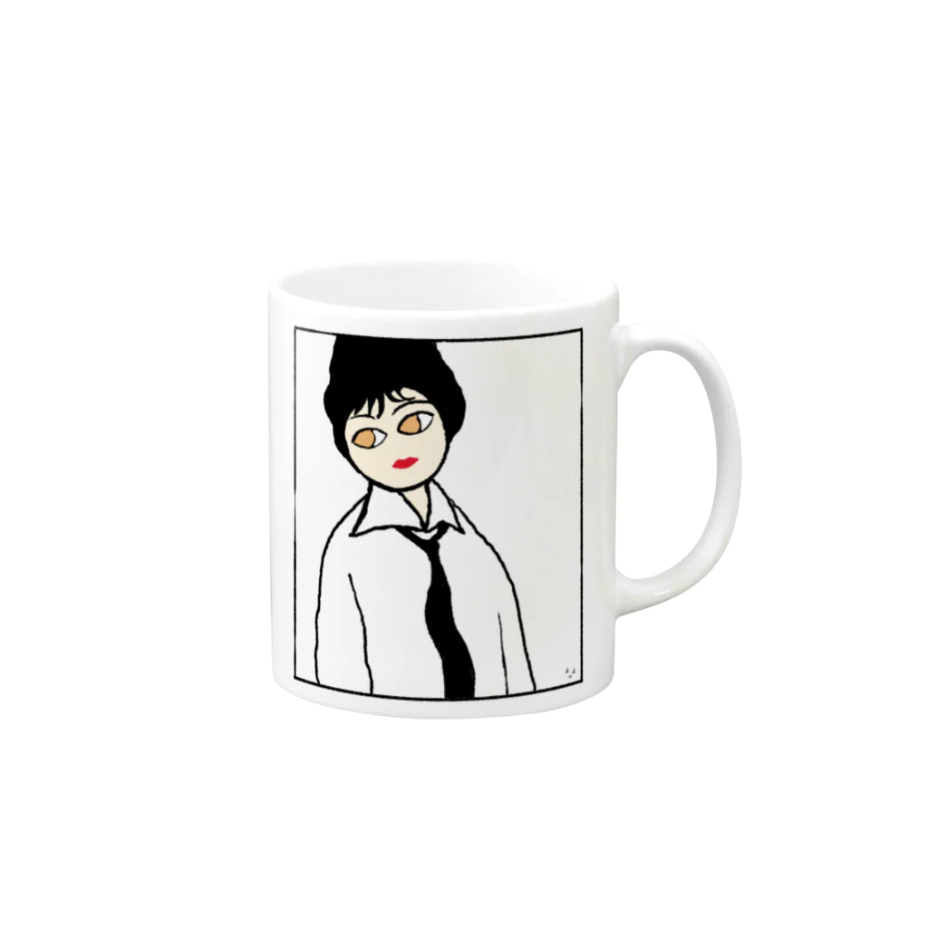 auaの黒いネクタイをした女 Mug :right side of the handle