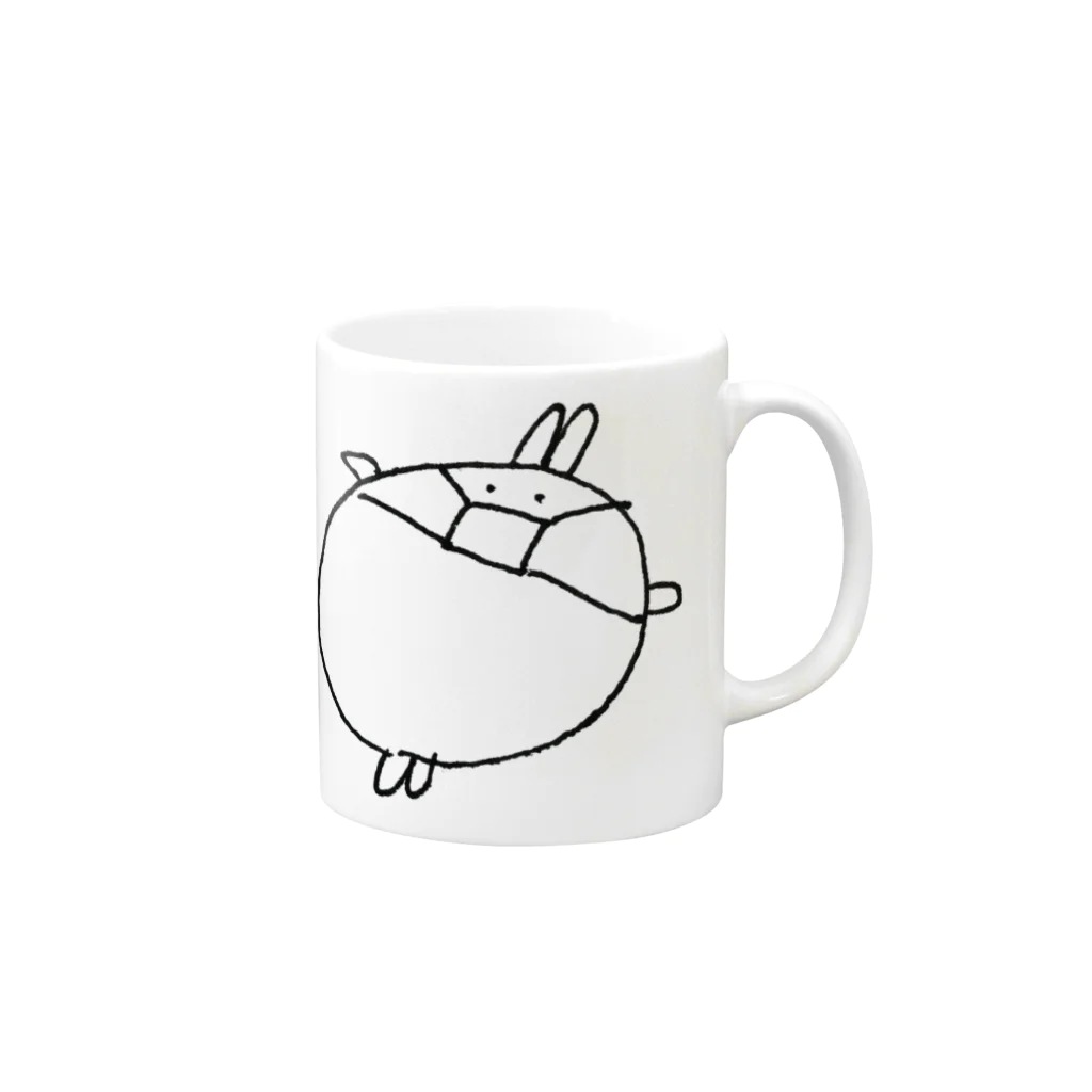 三本松あんこ劇場のマスクなうさぎさん Mug :right side of the handle