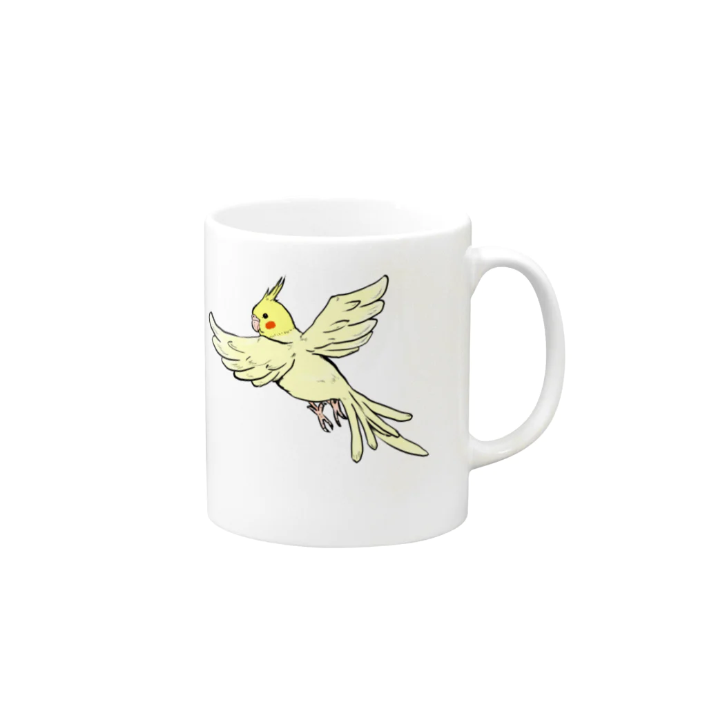 牡丹の飛ぶオカメインコ Mug :right side of the handle