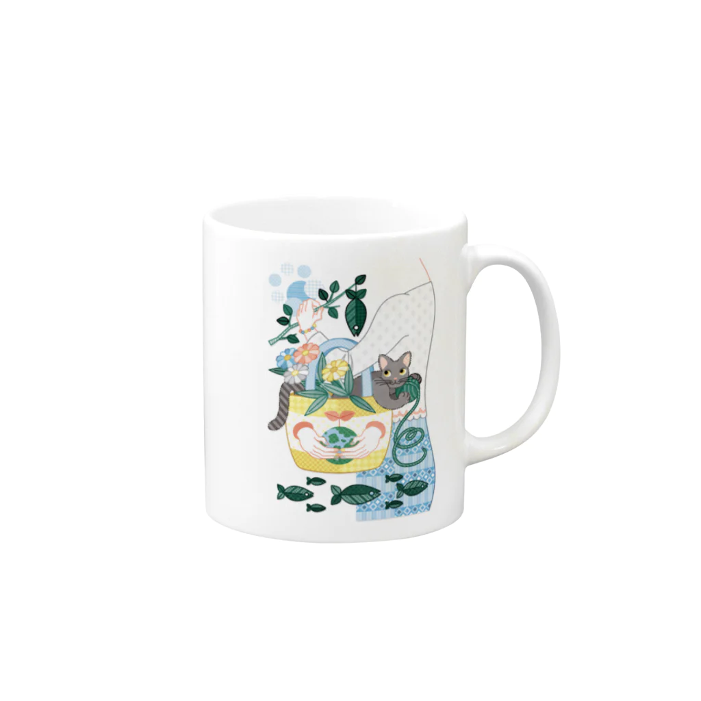 ねことりむし★CAT BIRD INSECTのＮ・ＥＣＯＢＡＧ Mug :right side of the handle