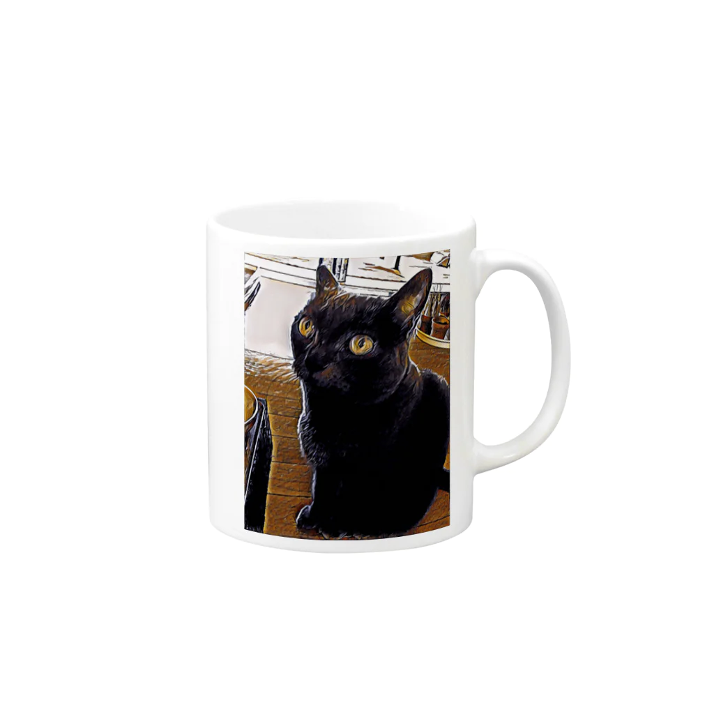 Ｌ＆Ｔ（Luna & Tama)のＬ＆Ｔ（斜め・黒猫１） Mug :right side of the handle