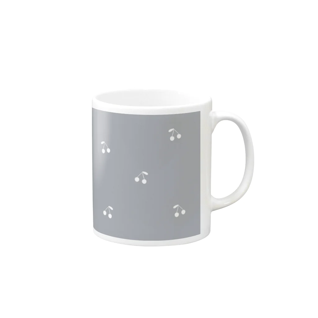 rilybiiのサクランボ柄 グレーブルー Mug :right side of the handle