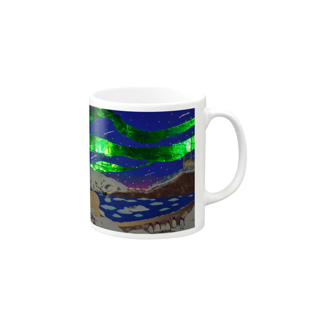 Junie貼り絵グッズのオーロラ夢の国 Mug :right side of the handle