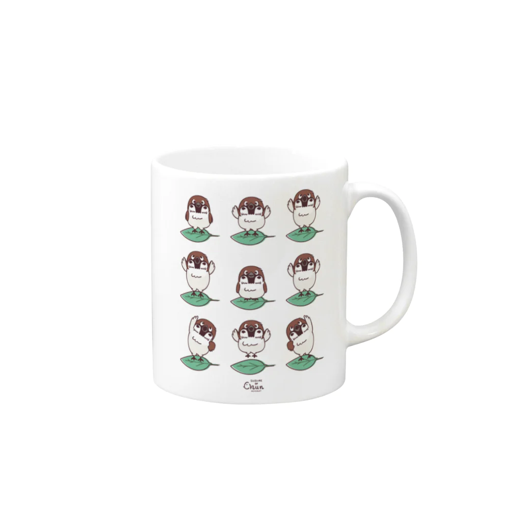 イラスト MONYAAT のスズメがちゅん　体操ちゅん Mug :right side of the handle