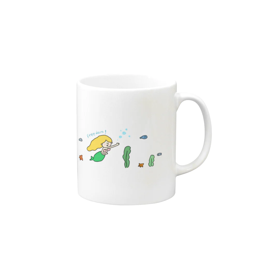 pocaのお絵描きの海の人魚姫 Mug :right side of the handle