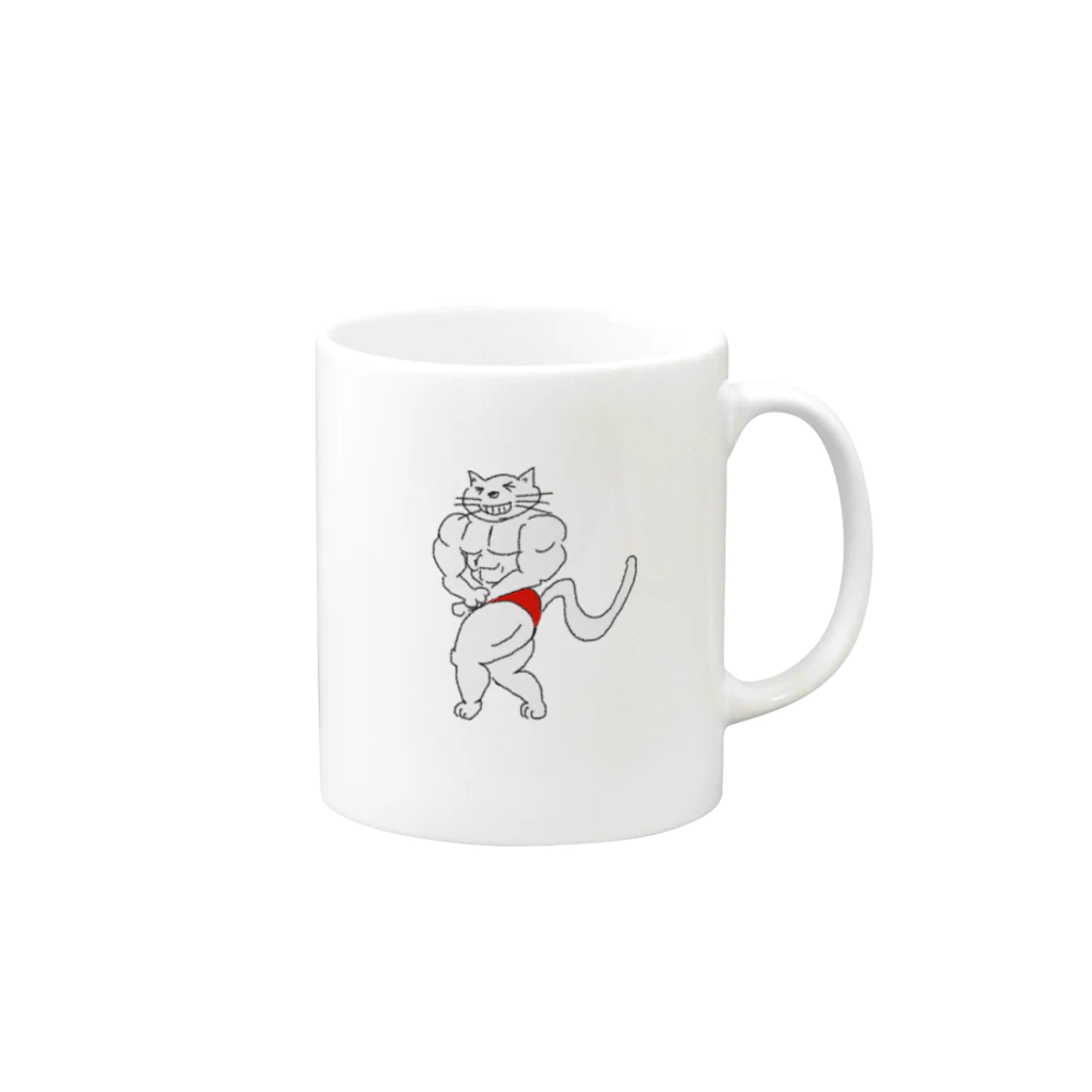 地域猫　那珂川 ねこ ネットワークの猫ニャッチョ💪(KAZU) Mug :right side of the handle