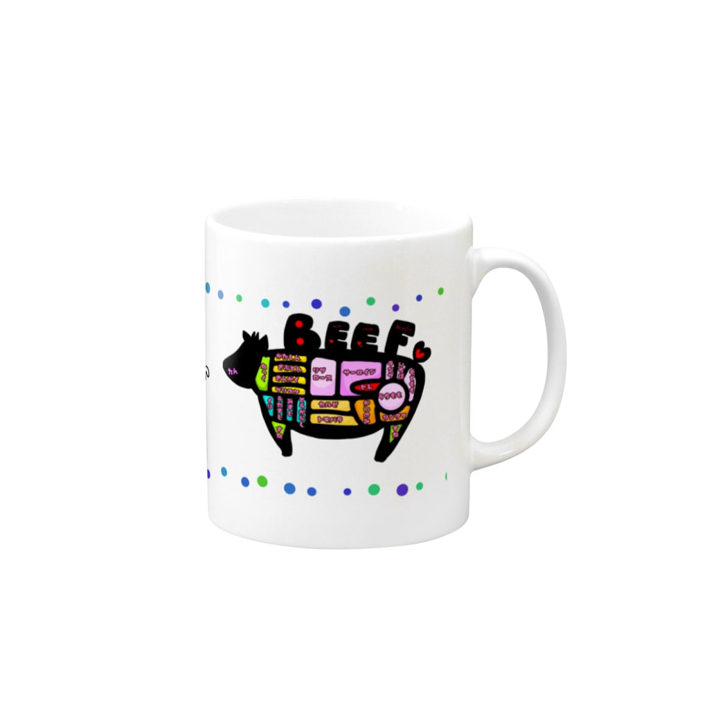 まめのき。のフィッシュ　or  ビーフ？ Mug :right side of the handle