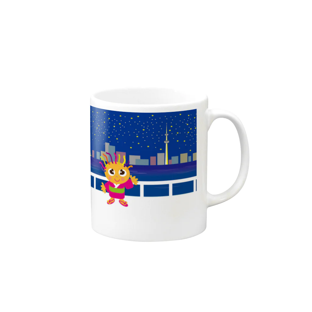 ジルトチッチのデザインボックスのクレコちゃんの東京湾納涼船の思い出 Mug :right side of the handle