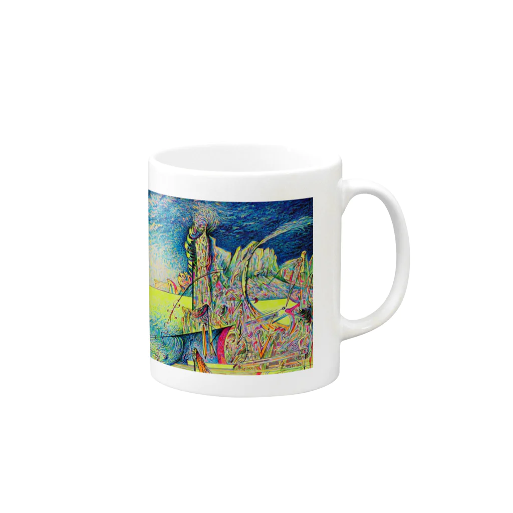 YOSHI-HEY ARTの碧い色の空とイエロー Mug :right side of the handle