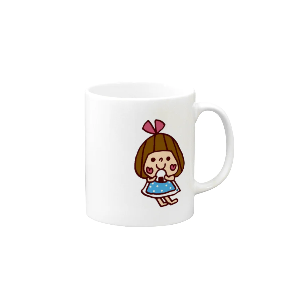 かょのこHANKOのおにぎり大好きぴんきーりぼんちゃん Mug :right side of the handle