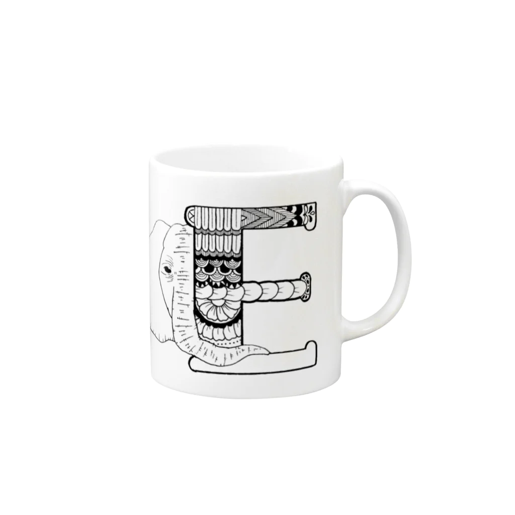 gomanimalの【alphanimal】E:elephant Mug :right side of the handle