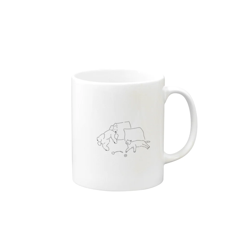 みずいろのたくさん遊んで眠るいぬとねこ Mug :right side of the handle