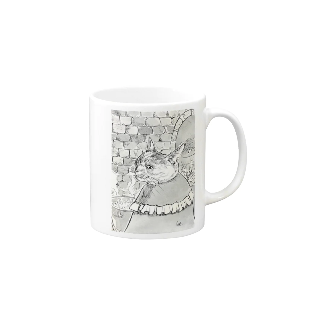 あおニャーマンの猫の魔女の料理 Mug :right side of the handle