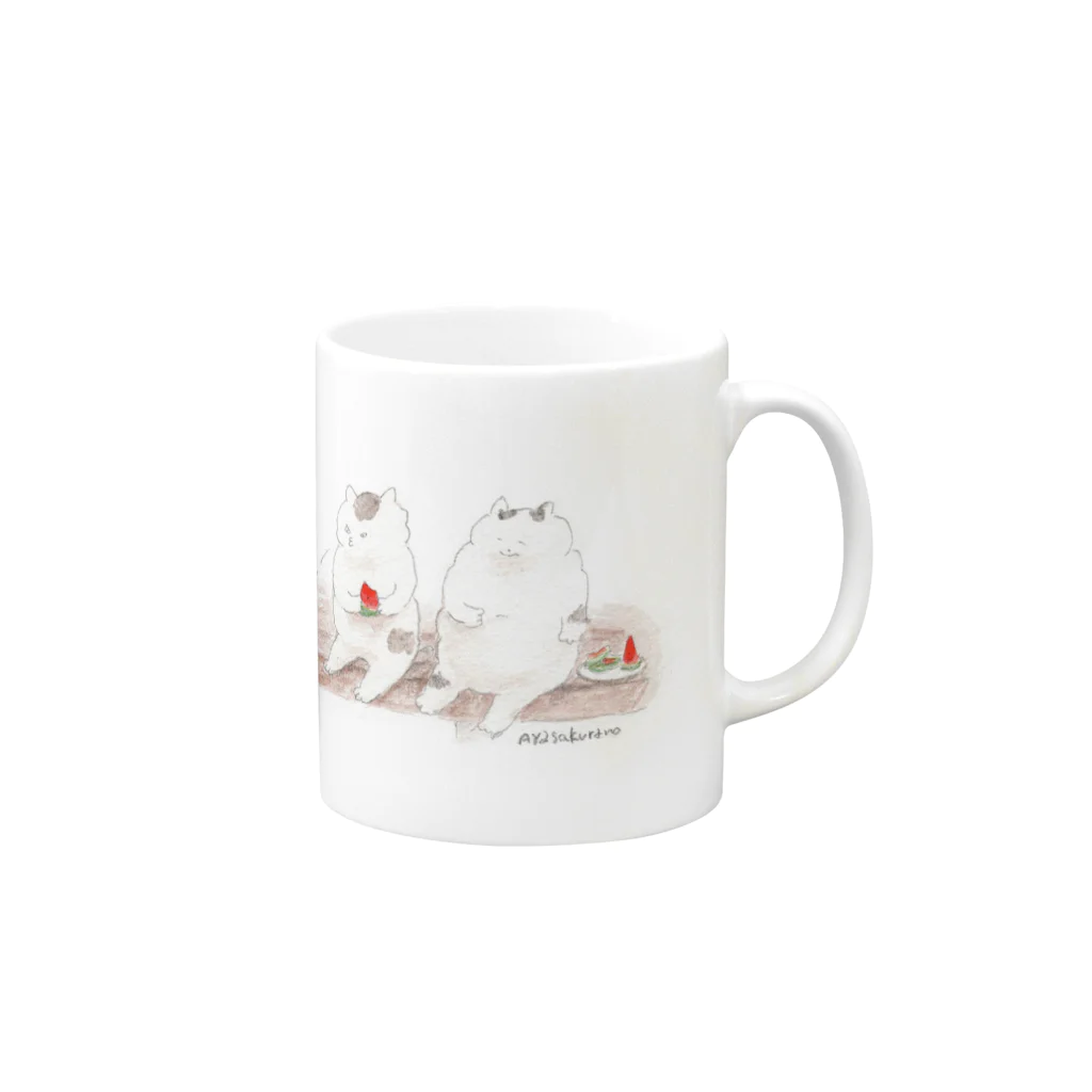 Ayasakuranoのねこ スイカ 夏休み を楽しもう！ Mug :right side of the handle