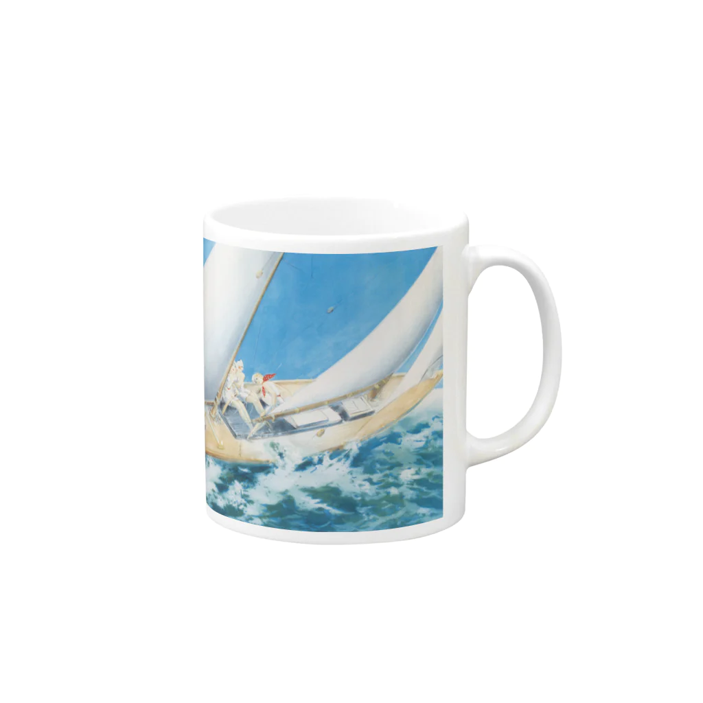 世界の絵画アートグッズのルイ・イカール《ヨットレース》 Mug :right side of the handle