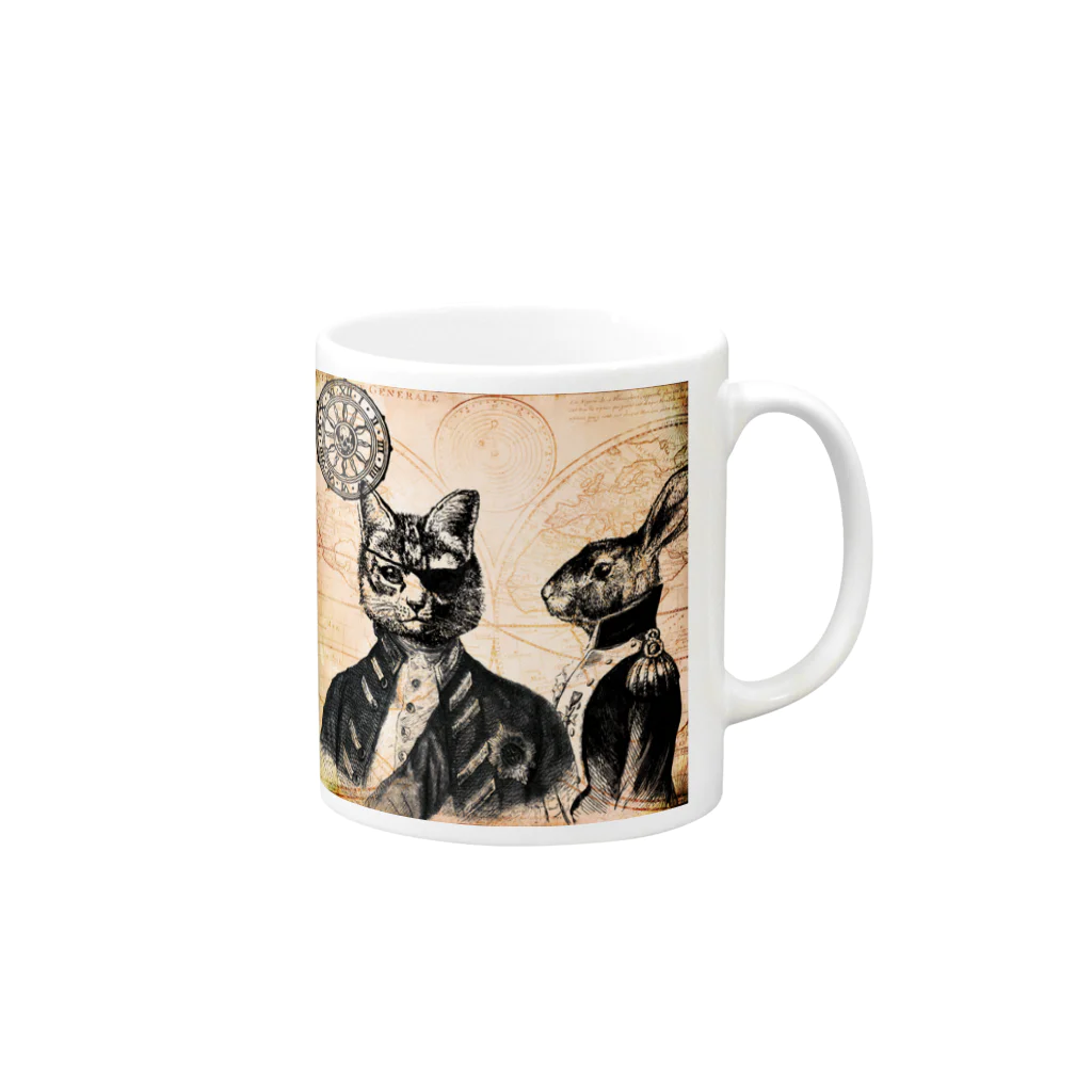 海賊猫 cocoの『CAT PIRATE COCO 海賊猫 coco』の"Keep Calm and Steampunk On ロゴ・グッズ スチームパンク ② アンティーク地図 Mug :right side of the handle