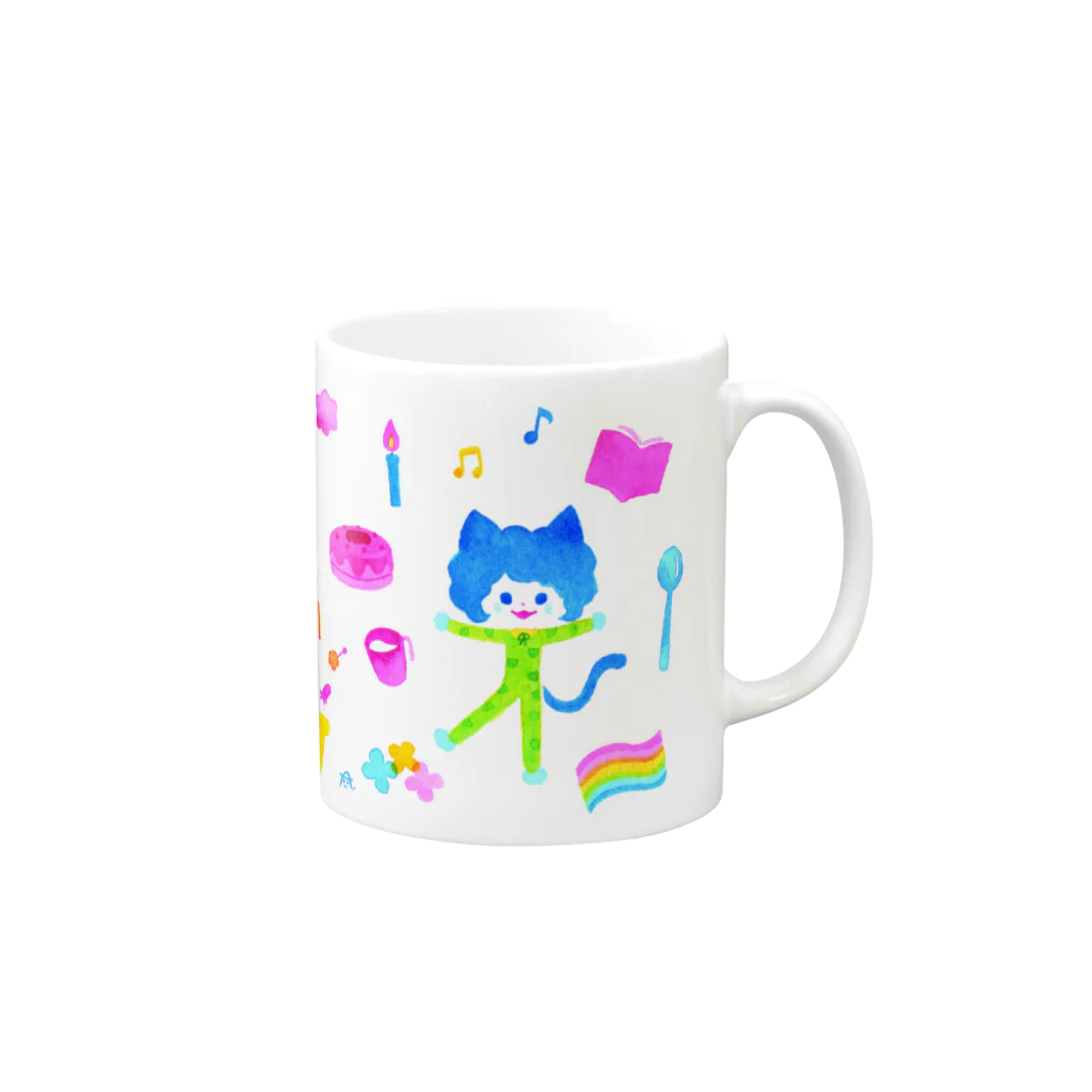 イシノアサミの夢みる猫は、しっぽで笑う Mug :right side of the handle