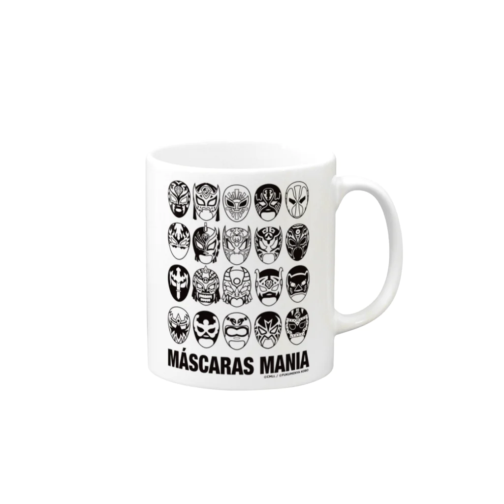 覆面MANIA＆CMLLのMASCARAS MANIA（黒プリント） Mug :right side of the handle