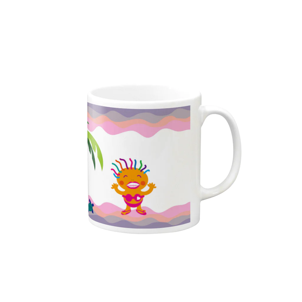 ジルトチッチのデザインボックスのクレコちゃんの夕暮れハワイの海 Mug :right side of the handle