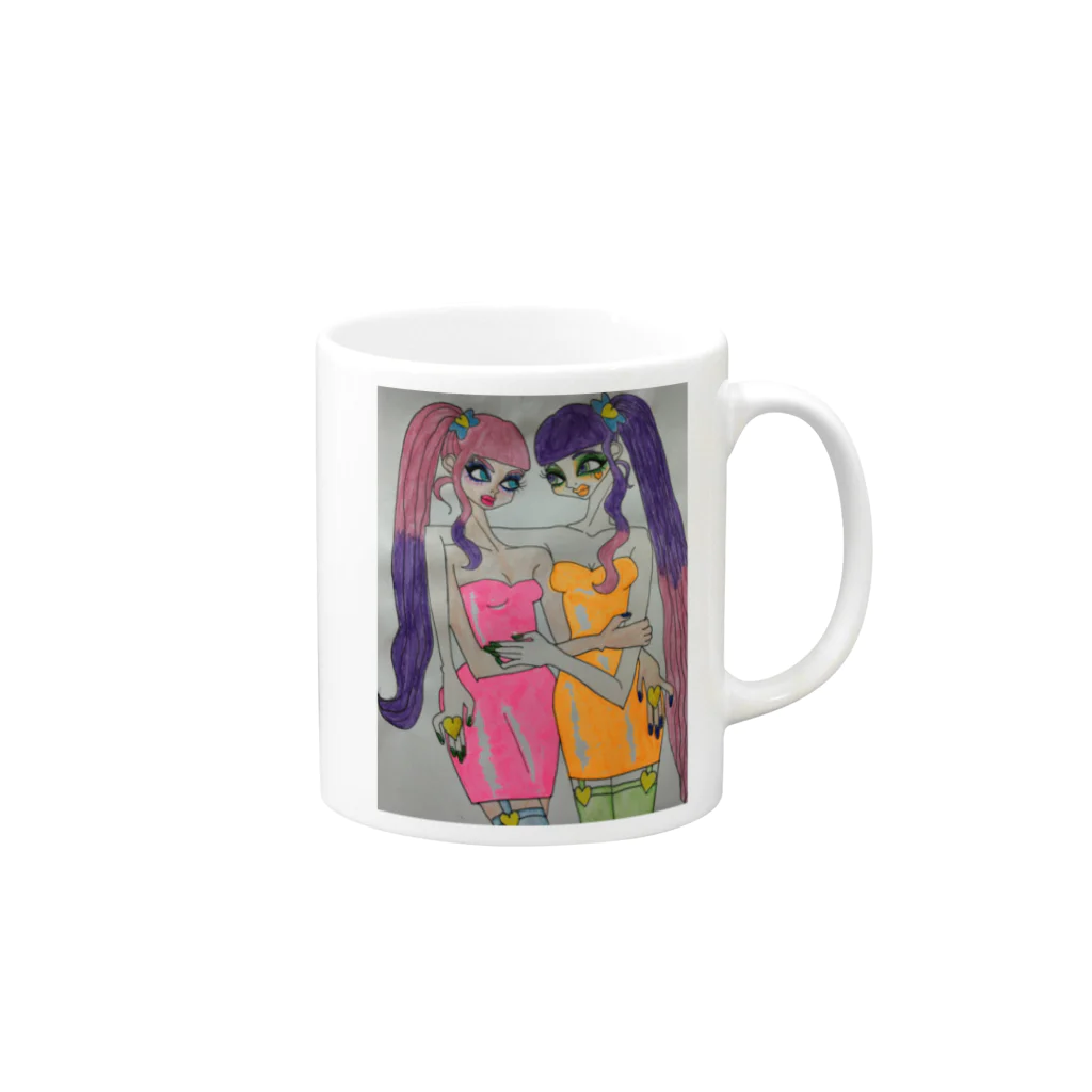 chanchanz handmade with LOVEのneon dressed girls Mug :right side of the handle