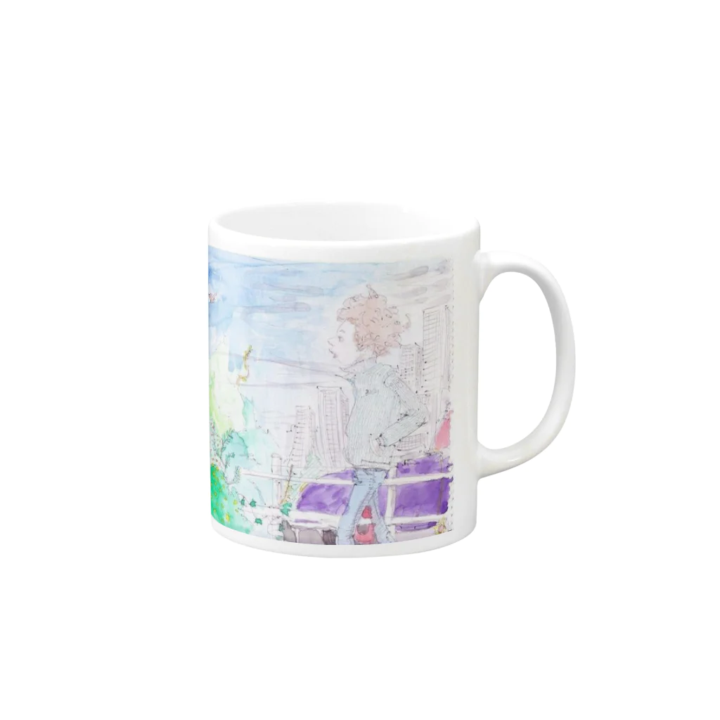 12月生まれの雨男の水彩画 Mug :right side of the handle