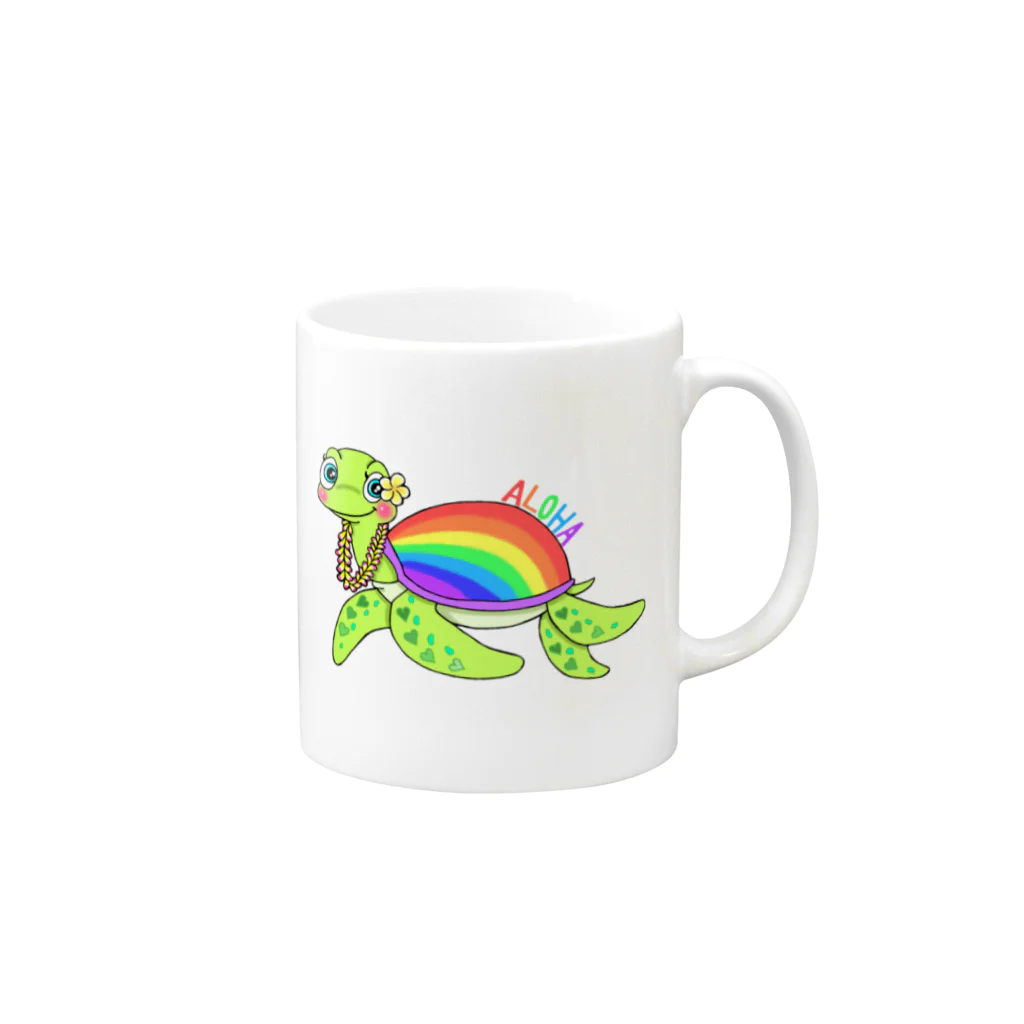 2525aloha_xoxo_hawaiiのaloha❣️Rainbow 🌈 Honu 🐢 hawaii 🌺 Mug :right side of the handle