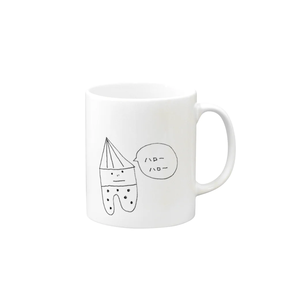 水色じかんのお豆ハギレちゃん Mug :right side of the handle