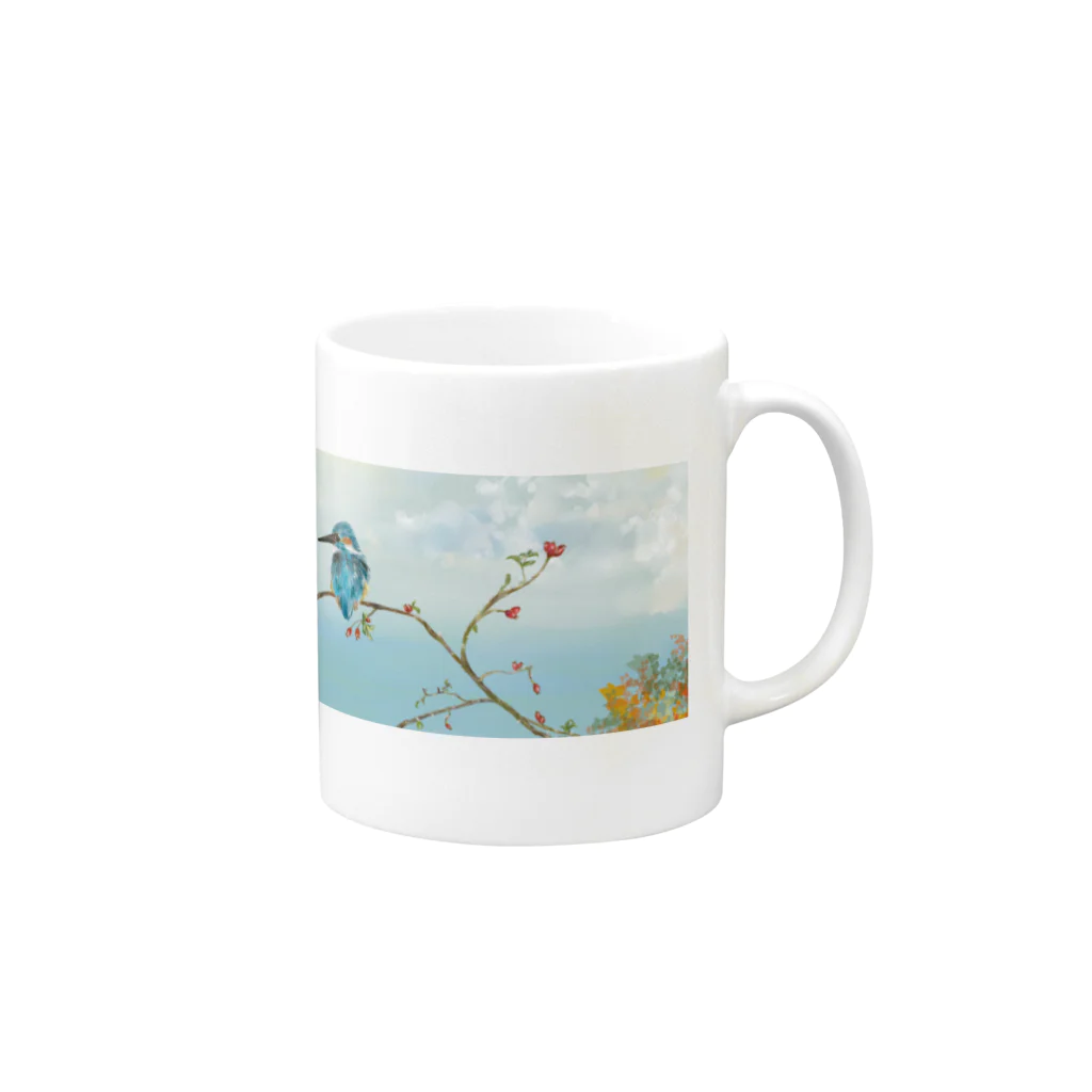 Nellyhime のアートのカワセミ (Kingfisher) Mug :right side of the handle