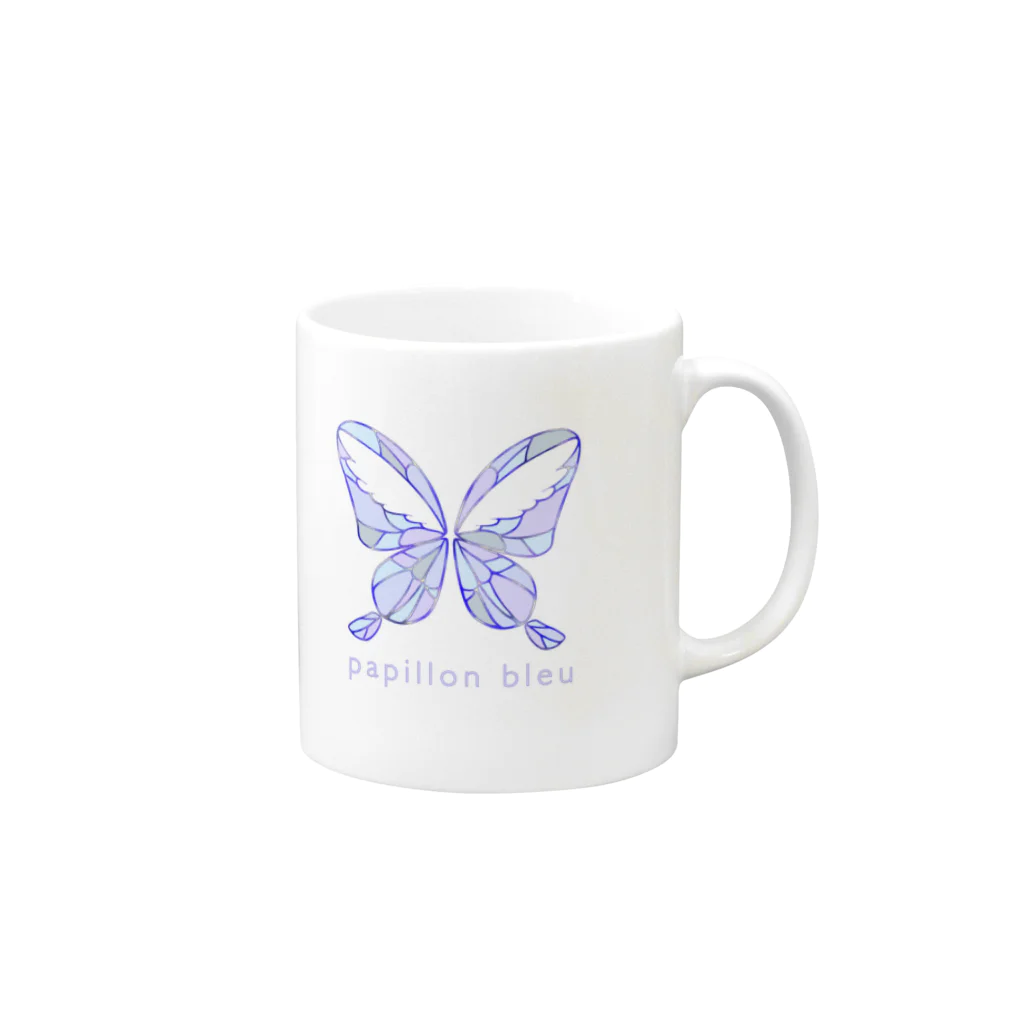 papillon bleuの蝶々　はばたき マグカップの取っ手の右面