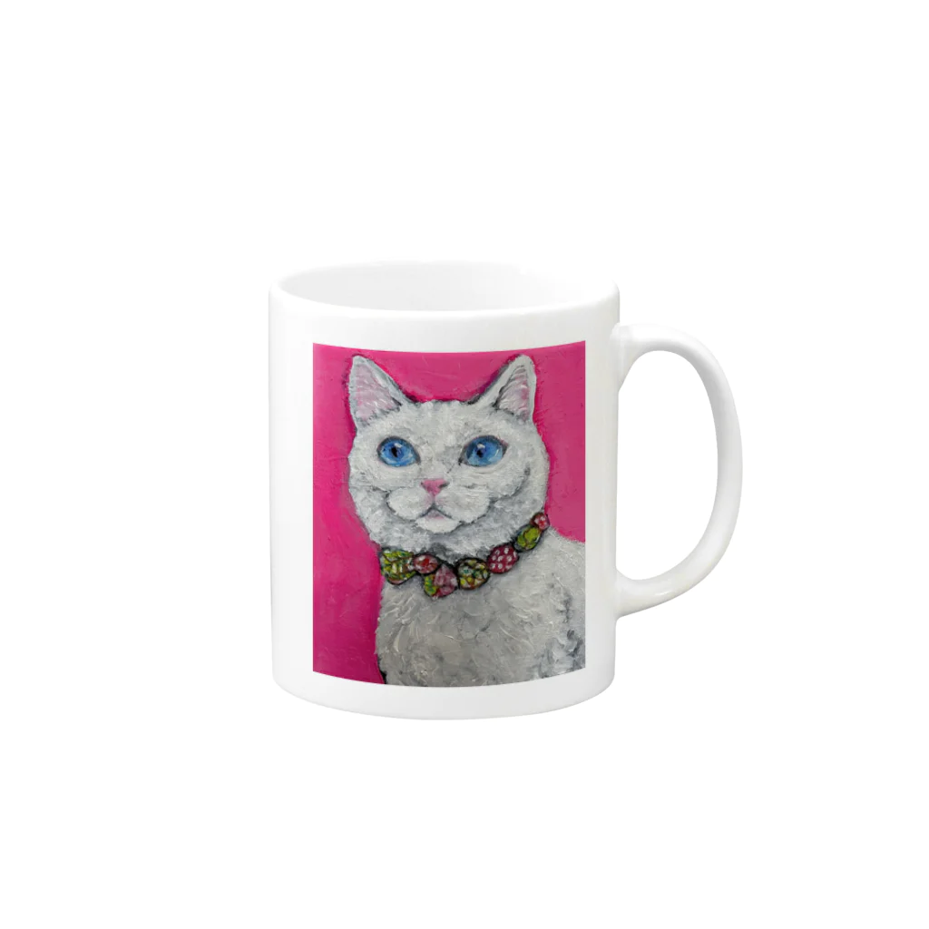 aomanecoのしろねこちゃん Mug :right side of the handle