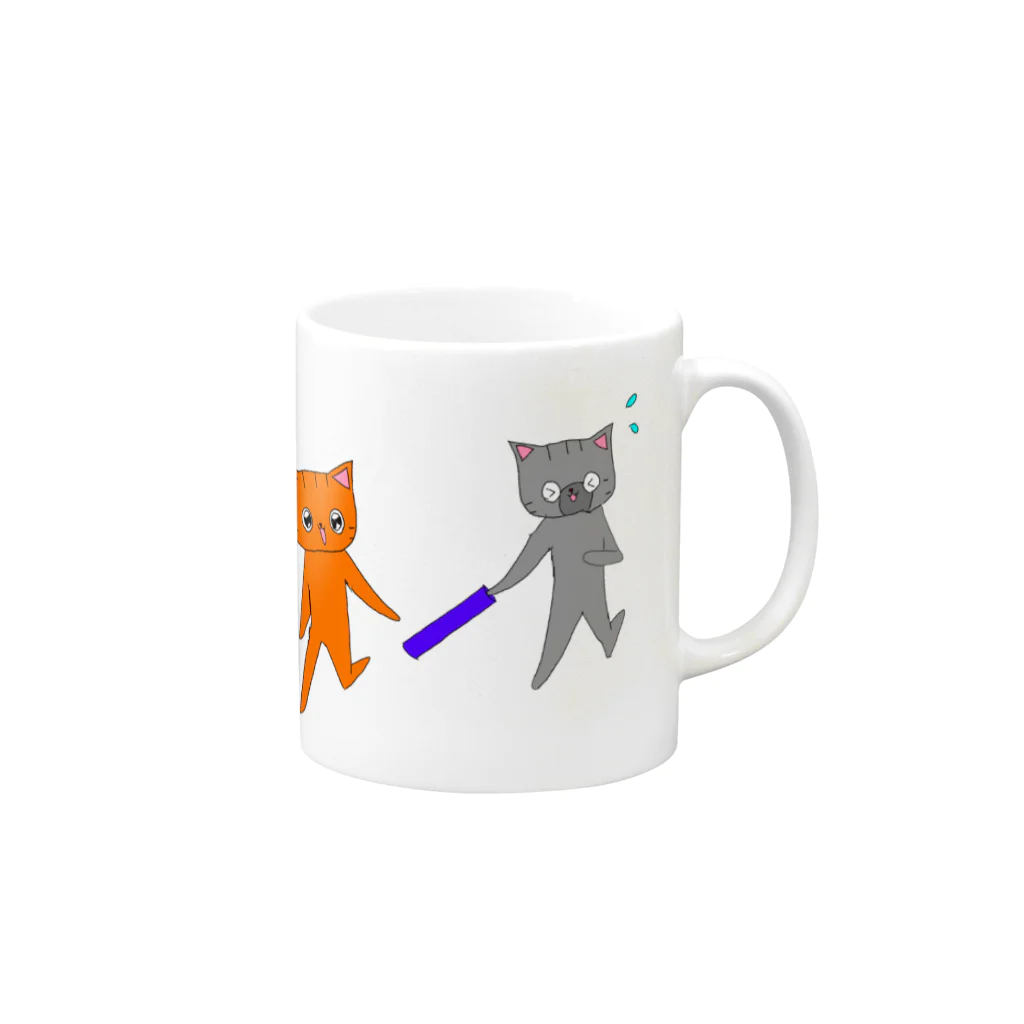 ねこまちランドのバトンタッチ！！ Mug :right side of the handle